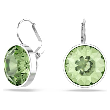 Bella 水滴形耳環, 圓形切割, 綠色, 鍍白金色 - Swarovski, 5724291