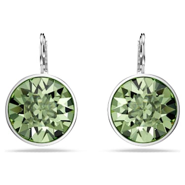 Bella 水滴形耳環, 圓形切割, 綠色, 鍍白金色 - Swarovski, 5724291