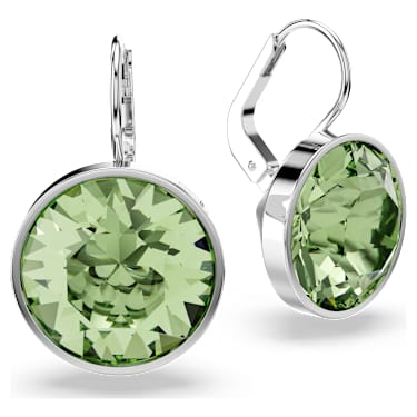 Bella 水滴形耳環, 圓形切割, 綠色, 鍍白金色 - Swarovski, 5724291