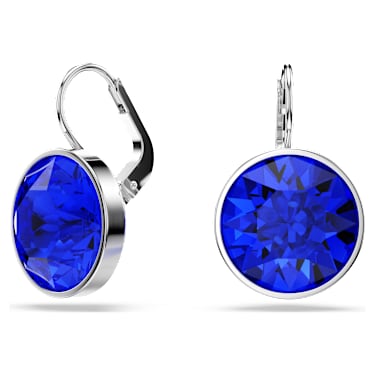 Bella drop earrings Round cut Blue Rhodium plated