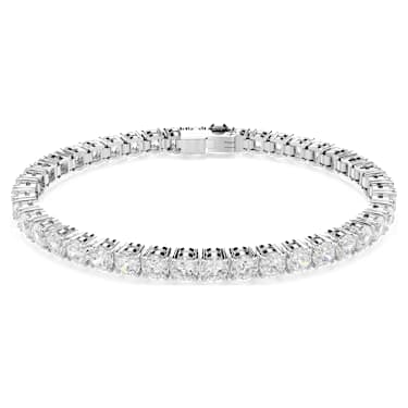 Matrix Tennis Armband, Rundschliff, Weiß, Rhodiniert - Swarovski, 5724483