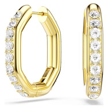 Dextera フープピアス, オクタゴンシェイプ, ラウンドカット, 中, ホワイト, 18Kゴールドコーティング - Swarovski, 5724584