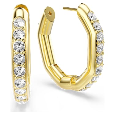 Dextera 大圈耳环, 八边形, 圆形切割, 中号, 白色, 金色饰面 - Swarovski, 5724584