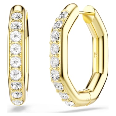 Dextera フープピアス, オクタゴンシェイプ, ラウンドカット, 中, ホワイト, 18Kゴールドコーティング - Swarovski, 5724584