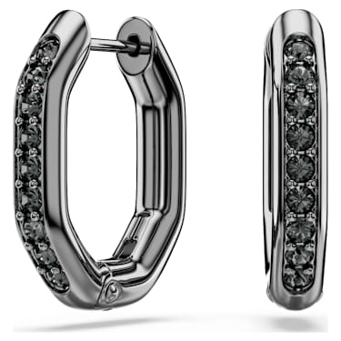 Dextera hoop earrings, Octagon shape, Round cut, Black, Ruthenium plated - Swarovski, 5724586