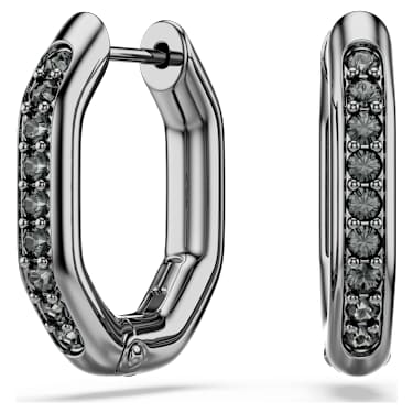 Dextera hoop earrings, Octagon shape, Round cut, Black, Ruthenium plated - Swarovski, 5724586