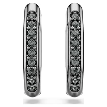 Dextera hoop earrings, Octagon shape, Round cut, Black, Ruthenium plated - Swarovski, 5724586