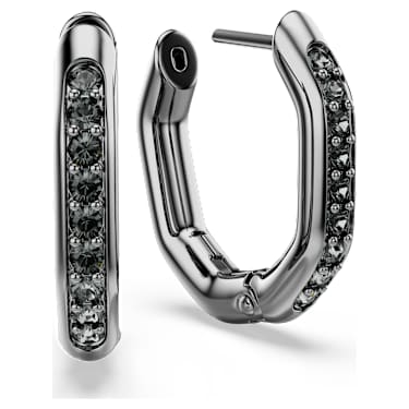 Dextera hoop earrings, Octagon shape, Round cut, Black, Ruthenium plated - Swarovski, 5724586