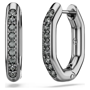 Dextera hoop earrings, Octagon shape, Round cut, Black, Ruthenium plated - Swarovski, 5724586