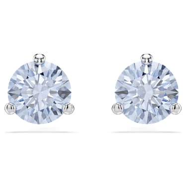 Solitaire stud earrings, Round cut, Blue, Rhodium plated - Swarovski, 5725002