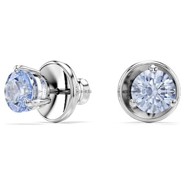 Swarovski Solitaire stud earrings Round cut Blue Rhodium plated