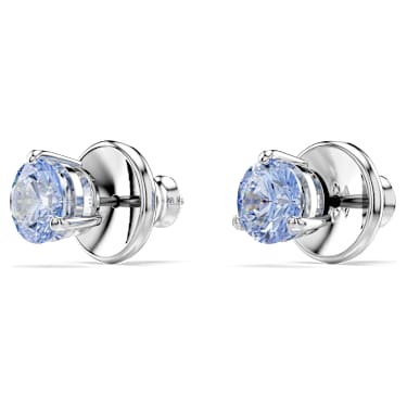 Solitaire 스터드 이어링, 라운드 컷, 블루, 로듐 플래팅 - Swarovski, 5725002