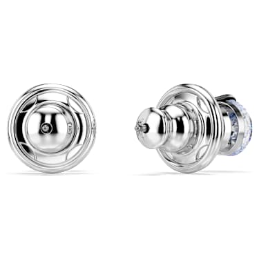 Solitaire stud earrings, Round cut, Blue, Rhodium plated - Swarovski, 5725002