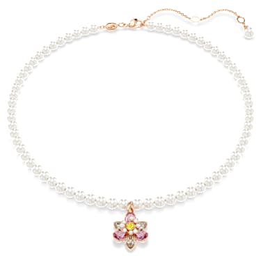 Idyllia pendant, Crystal pearl, Mixed cuts, Flower, Multicolored, 18K rose gold finish - Swarovski, 5725739