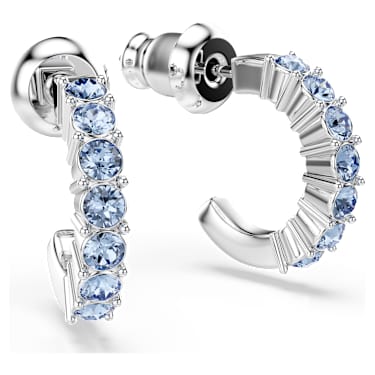 Hoop earrings, Round cut, Blue, Rhodium plated - Swarovski, 5725789