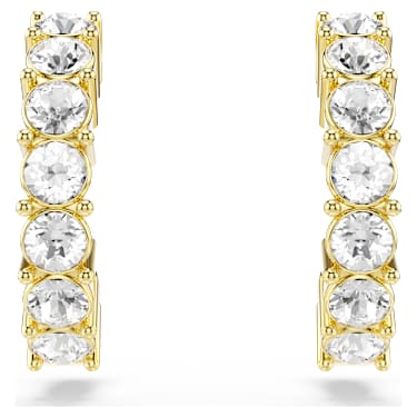 Mini Hoop Ohrringe, Rundschliff, Weiß, 18K Goldbeschichtet - Swarovski, 5725790