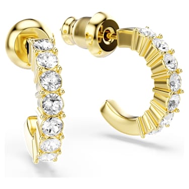 Mini Hoop fülbevalók, Körmetszéses, Fehér, 18 kt-os aranybevonat - Swarovski, 5725790