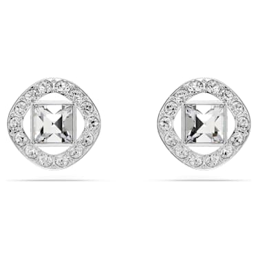 Una Angelic stud earrings, Square cut, White, Rhodium plated - Swarovski, 5725801