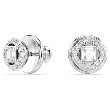 Una Angelic stud earrings, Square cut, White, Rhodium plated - Swarovski, 5725801
