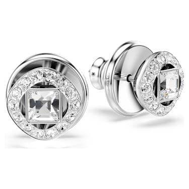 Una Angelic stud earrings, Square cut, White, Rhodium plated - Swarovski, 5725801