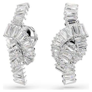 Suknjice za uhane Matrix, Bagetni rez, Vozel, Beli, Prevleka iz rodija - Swarovski, 5727040