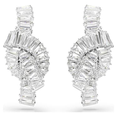 Suknjice za uhane Matrix, Bagetni rez, Vozel, Beli, Prevleka iz rodija - Swarovski, 5727040