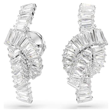 Matrix 穿孔耳環, 長方形切割, 繩結, 白色, 鍍白金色 - Swarovski, 5727040