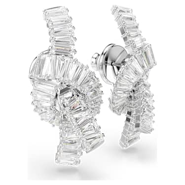 Matrix 穿孔耳環, 長方形切割, 繩結, 白色, 鍍白金色 - Swarovski, 5727040