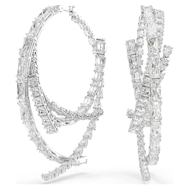 Obročasti uhani Matrix, Mešani rezi, Beli, Prevleka iz rodija - Swarovski, 5727098