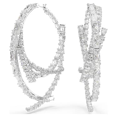 Obročasti uhani Matrix, Mešani rezi, Beli, Prevleka iz rodija - Swarovski, 5727098