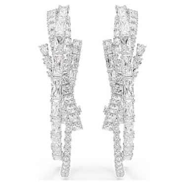 Matrix 大圈耳环, 混合切割, 白色, 镀铑 - Swarovski, 5727098