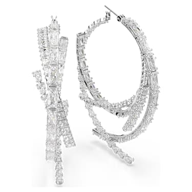 Obročasti uhani Matrix, Mešani rezi, Beli, Prevleka iz rodija - Swarovski, 5727098