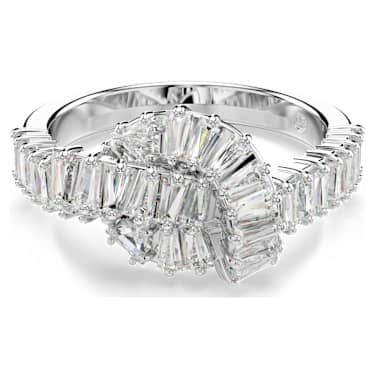 Matrix ring, Baguette cut, Knot, White, Rhodium plated - Swarovski, 5727112