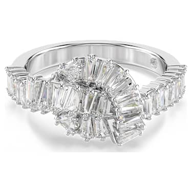 Matrix ring, Baguette cut, Knot, White, Rhodium plated - Swarovski, 5727112