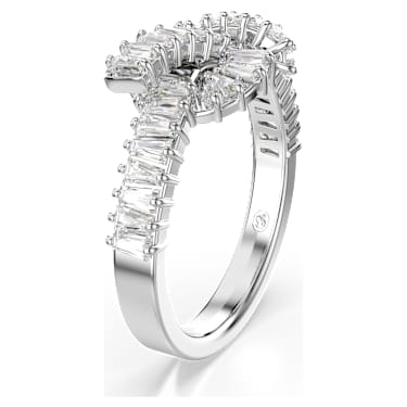Matrix ring, Baguette cut, Knot, White, Rhodium plated - Swarovski, 5727112