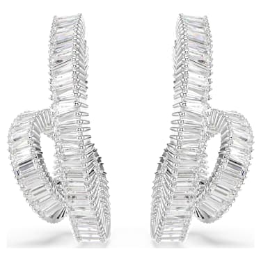 Kruhové náušnice Matrix, Bagetový výbrus, Stuha, Bílá, Pokoveno rhodiem - Swarovski, 5727113