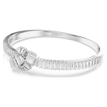 Obročasta zapestnica Matrix, Bagetni rez, Vozel, Bela, Prevleka iz rodija - Swarovski, 5727120