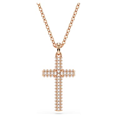 Insigne Anhänger, Kreuz, Weiß, Roségold-Legierungsschicht - Swarovski, 5727986