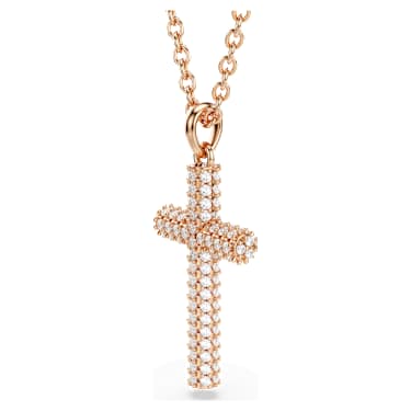 Insigne medál, Kereszt, Fehér, 18 kt-os rózsaarany bevonat - Swarovski, 5727986