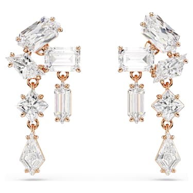 Mesmera drop earrings, Mixed cuts, White, Rose gold-tone plated - Swarovski, 5728000
