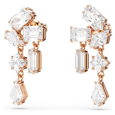 Visací náušnice Mesmera, Různé výbrusy, Bílá, Povrchová úprava z 18k růžového zlata - Swarovski, 5728000