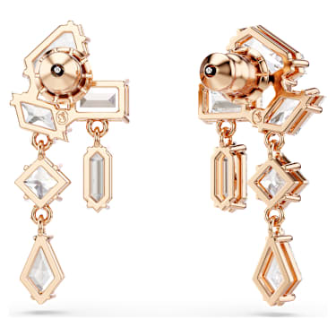 Mesmera Oorhangers, Verschillende slijpvormen, Wit, Roségoudkleurige toplaag - Swarovski, 5728000