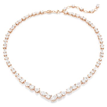 Náhrdelník Mesmera, Různé výbrusy, Bílá, Pokoveno v růžovozlatém odstínu - Swarovski, 5728001
