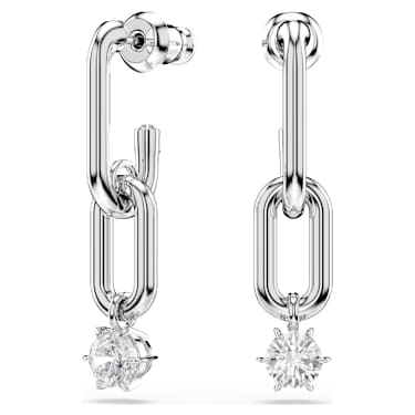 Constella drop earrings, Round cut, White, Rhodium plated - Swarovski, 5728584