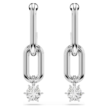 Constella drop earrings, Round cut, White, Rhodium plated - Swarovski, 5728584