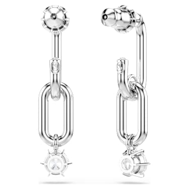 Constella drop earrings, Round cut, White, Rhodium plated - Swarovski, 5728584