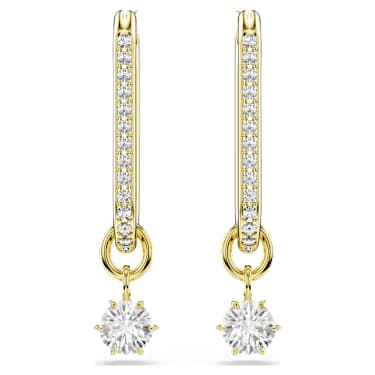 Constella 水滴形耳環, 圓形切割, 白色, 鍍金（金色飾面） - Swarovski, 5728587