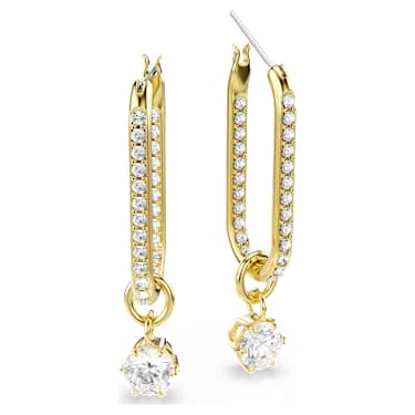 Constella drop earrings, Round cut, White, Gold-tone plated - Swarovski, 5728587