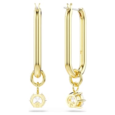 Constella drop earrings, Round cut, White, Gold-tone plated - Swarovski, 5728587
