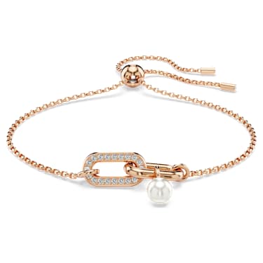 Constella สร้อยข้อมือ, มุกคริสตัล, เจียระไนทรงกลม, ขาว, ตกแต่งผิวด้วยโรสโกลด์ 18K - Swarovski, 5728588